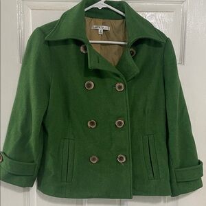 CAbi Green Pea Coat with Wide Lapel Collar